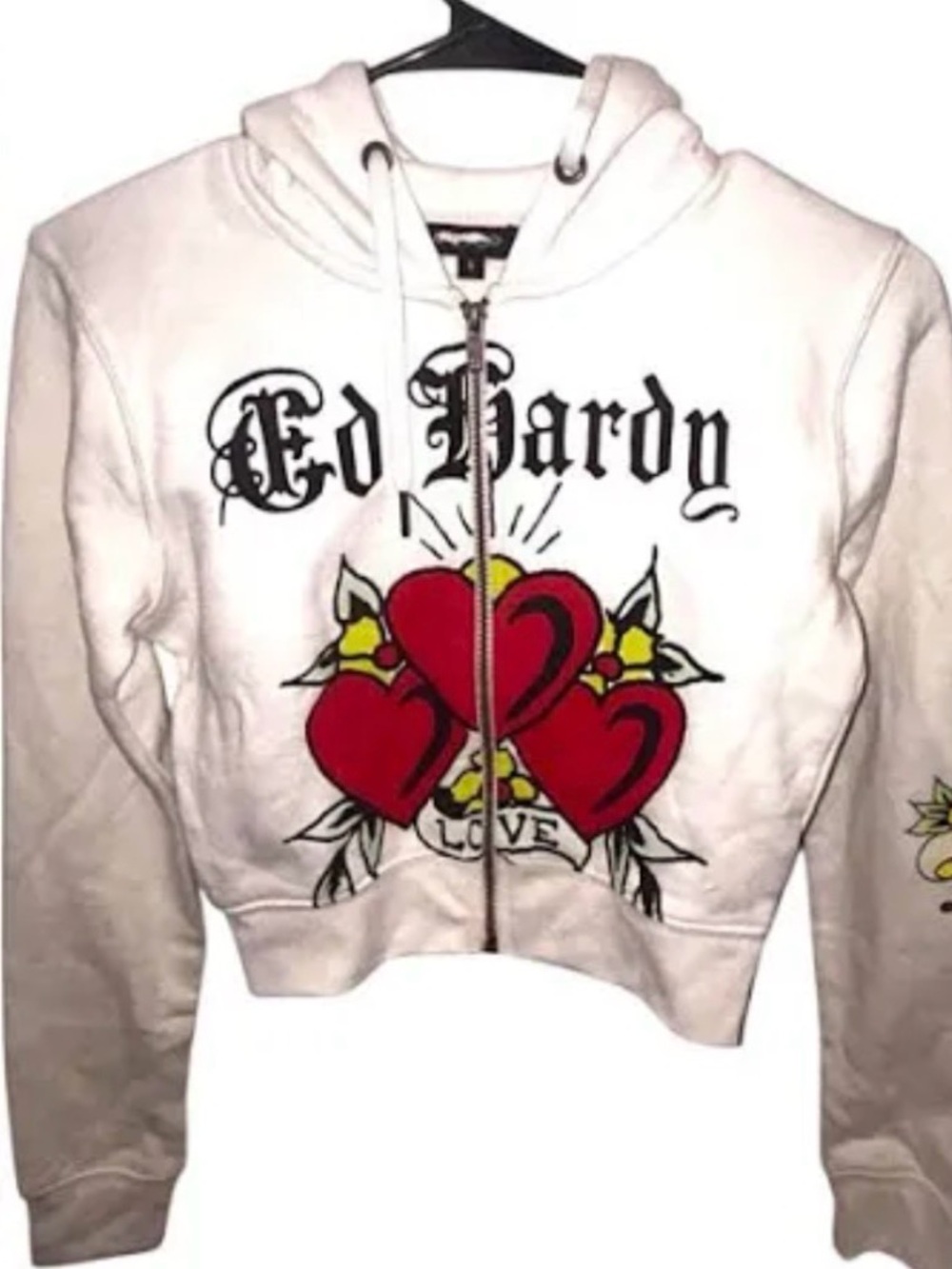 Ed Hardy White Hoodie with Red Heart Trio Graphic love kills slowly